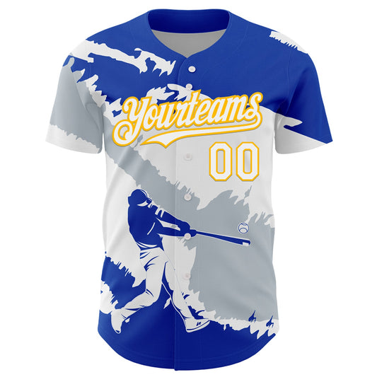 Custom Thunder Blue Gold-Silver 3D El Salvador El Salvadoran Flag Authentic Baseball Jersey - Sky-Custom