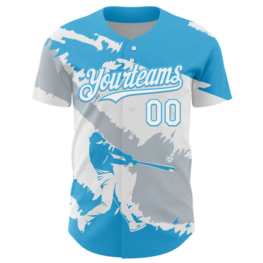 Custom Sky Blue White-Silver 3D Guatemala Guatemalan Flag Authentic Baseball Jersey - Sky-Custom