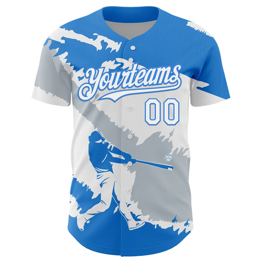 Custom Electric Blue White-Silver 3D Honduras Honduran Flag Authentic Baseball Jersey - Sky-Custom