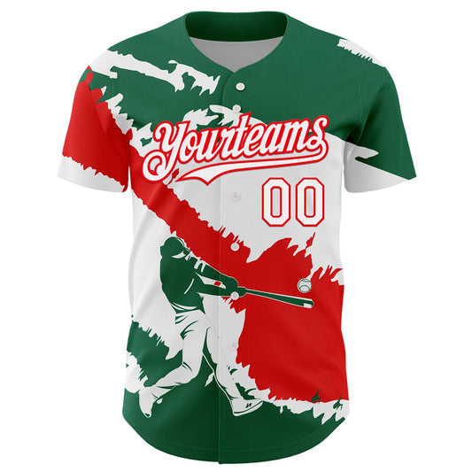 Custom Kelly Green White-Fire Red 3D Mexico Mexican Flag Authentic Baseball Jersey - Sky-Custom