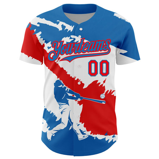 Custom Blue Fire Red-White 3D Panama Panamanian Flag Authentic Baseball Jersey - Sky-Custom