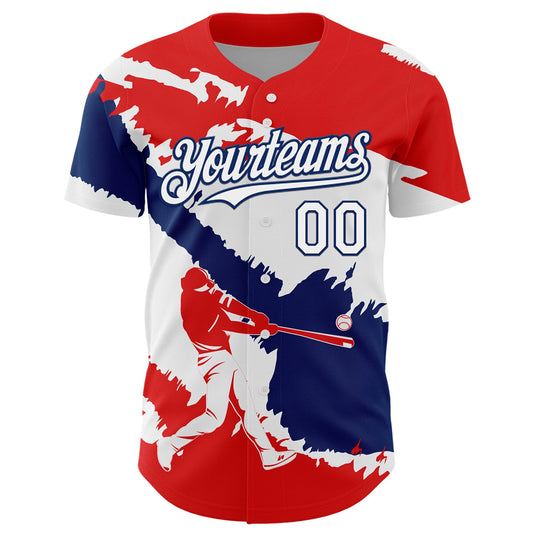 Custom Fire Red White-US Navy Blue 3D Dominican Republic Flag Authentic Baseball Jersey - Sky-Custom