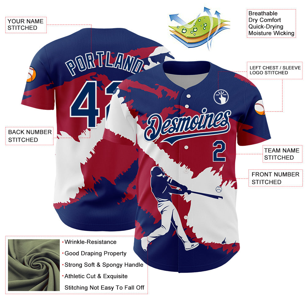 Custom US Navy Blue Cardinal-White 3D USA Flag Authentic Baseball Jersey - Sky-Custom