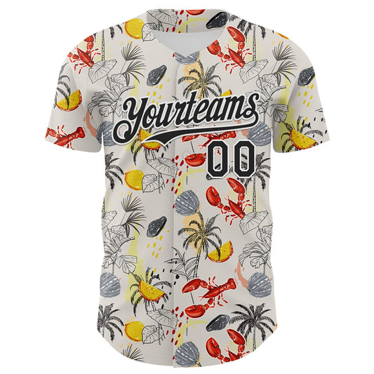Custom Cream Black-White 3D Hawaii Tropical Palm Tree Lobster Authentic Baseball Jersey - Sky-Custom