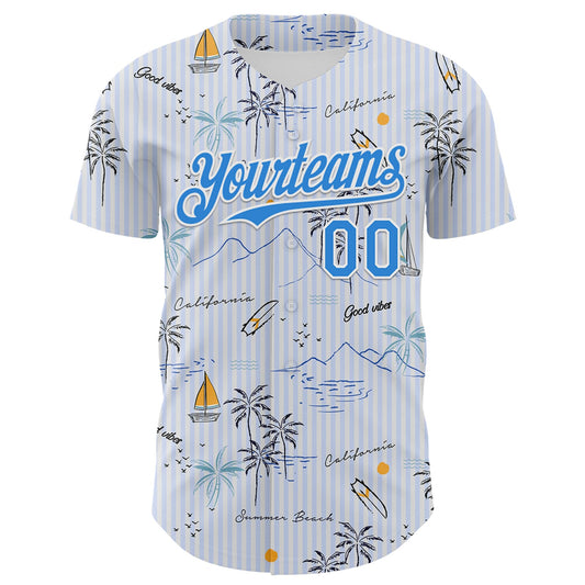 Custom White Electric Blue 3D Hawaii Beach Tropical Palm Tree Authentic Baseball Jersey - Sky-Custom