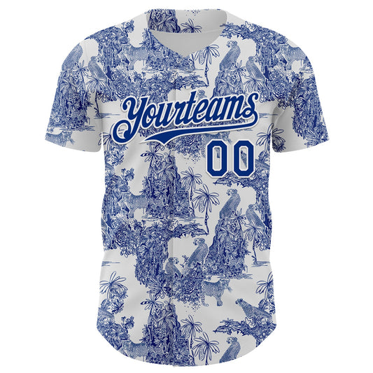 Custom White Royal 3D Hawaii Tropical Jungle Leopard Authentic Baseball Jersey - Sky-Custom