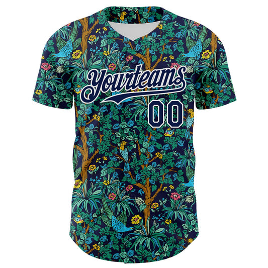 Custom Navy White 3D Hawaii Tropical Jungle Bird Authentic Baseball Jersey - Sky-Custom