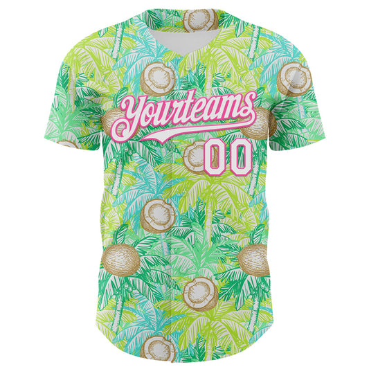 Custom White Pink 3D Hawaii Tropical Coconut Tree Authentic Baseball Jersey - Sky-Custom