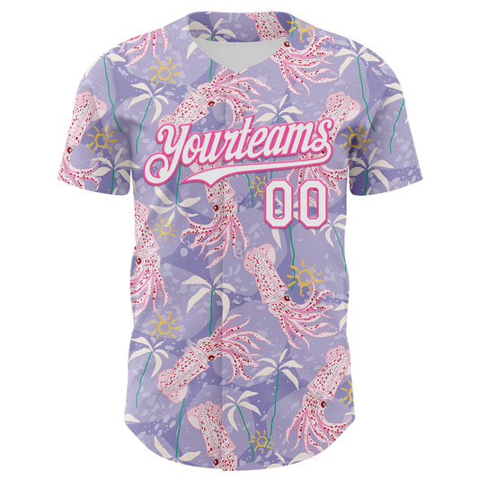Custom Light Purple White-Pink 3D Hawaii Beach Tropical Octopus Authentic Baseball Jersey - Sky-Custom