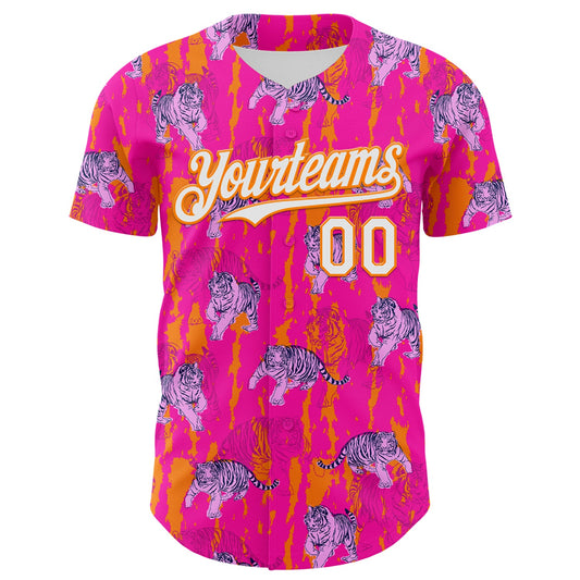 Custom Deep Pink White-Bay Orange 3D Hawaii Tropical Animal Tiger Authentic Baseball Jersey - Sky-Custom