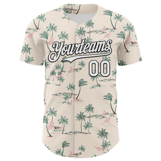 Custom Cream White-Black 3D Hawaii Tropical Palm Tree Leopard Authentic Baseball Jersey - Sky-Custom