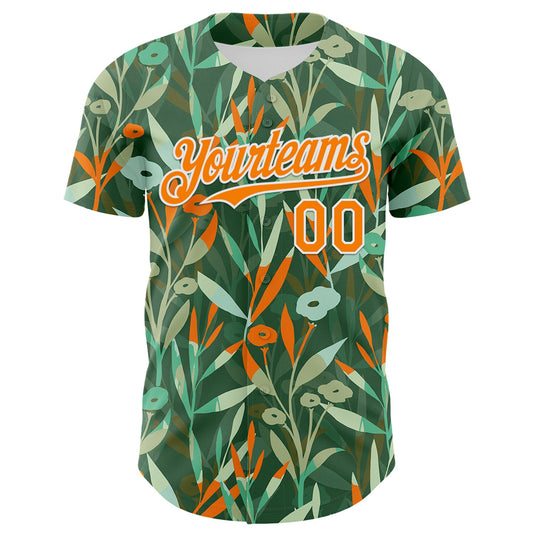 Custom Green Bay Orange-White 3D Hawaii Tropical Leaves And Flowers Authentic Baseball Jersey - Sky-Custom
