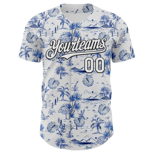 Custom White Black 3D Hawaii Island Tropical Palm Tree Authentic Baseball Jersey - Sky-Custom