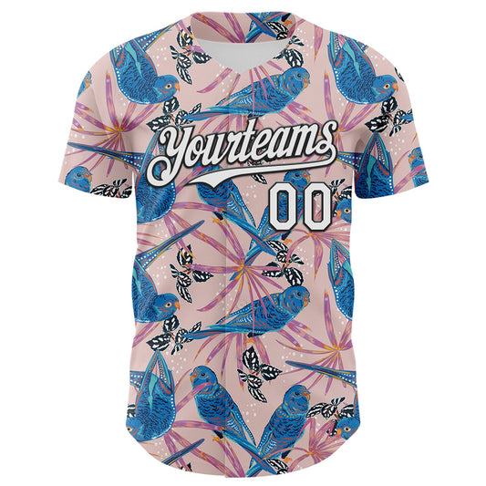 Custom Light Pink White-Black 3D Hawaii Tropical Forest Bird Authentic Baseball Jersey - Sky-Custom