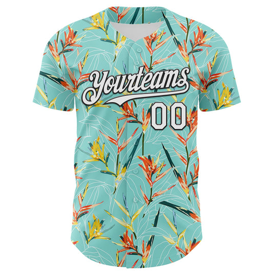 Custom Ice Blue White-Black 3D Hawaii Tropical Leaves Authentic Baseball Jersey - Sky-Custom