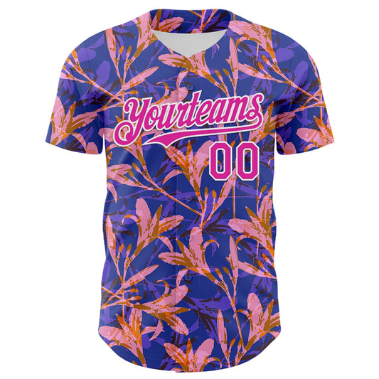 Custom Purple Deep Pink-White 3D Hawaii Tropical Flower Authentic Baseball Jersey - Sky-Custom
