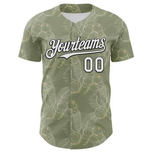 Custom Olive White-Black 3D Hawaii Tropical Coconut Tree Authentic Baseball Jersey - Sky-Custom