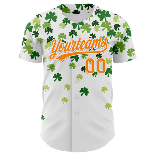 Custom White Bay Orange-Green 3D St. Patrick's Day Shamrock Authentic Baseball Jersey - Sky-Custom