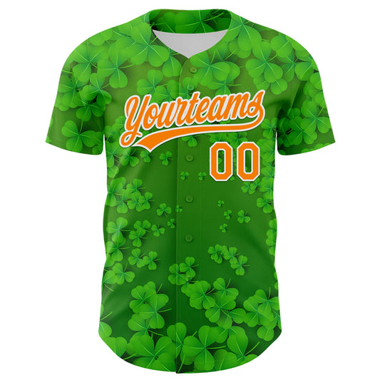 Custom Green Bay Orange-White 3D St. Patrick's Day Shamrock Authentic Baseball Jersey - Sky-Custom