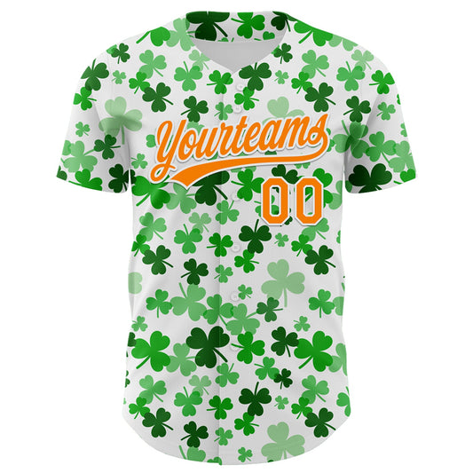 Custom White Bay Orange-Green 3D St. Patrick's Day Shamrock Authentic Baseball Jersey - Sky-Custom