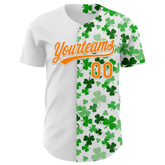 Custom White Bay Orange-Green 3D St. Patrick's Day Shamrock Authentic Baseball Jersey - Sky-Custom