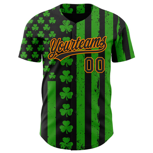 Custom Green Black-Bay Orange 3D St. Patrick's Day Shamrock Authentic Baseball Jersey - Sky-Custom