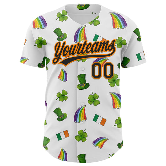 Custom White Black Bay Orange-Green 3D St. Patrick's Day Shamrock Authentic Baseball Jersey - Sky-Custom