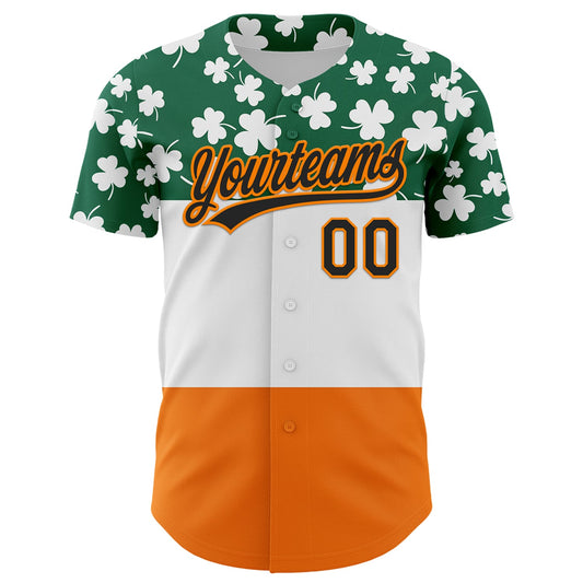 Custom Kelly Green Black-Bay Orange 3D St. Patrick's Day Shamrock Authentic Baseball Jersey - Sky-Custom