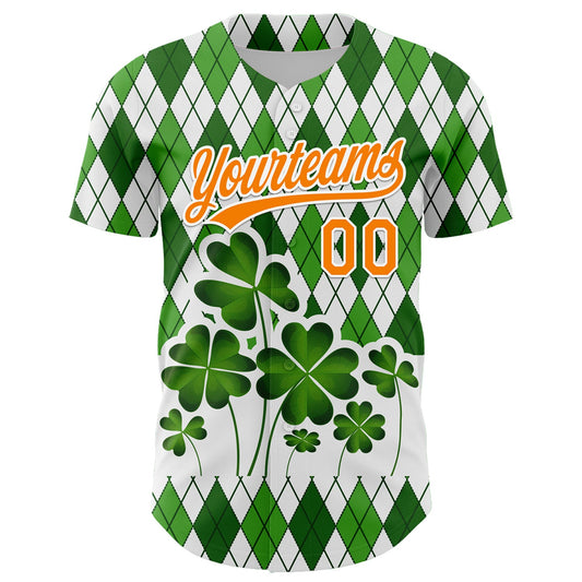 Custom White Bay Orange-Green 3D St. Patrick's Day Shamrock Authentic Baseball Jersey - Sky-Custom