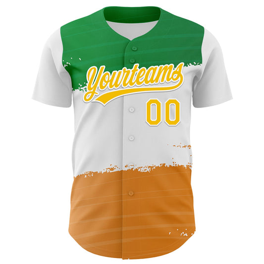 Custom Green Yellow-Texas Orange 3D St. Patrick's Day Shamrock Authentic Baseball Jersey - Sky-Custom
