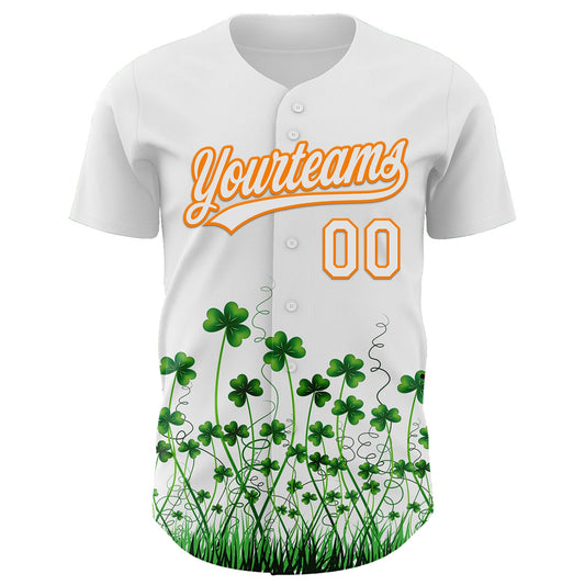 Custom White Bay Orange-Green 3D St. Patrick's Day Shamrock Authentic Baseball Jersey - Sky-Custom