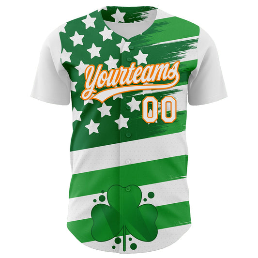 Custom White Bay Orange-Green 3D St. Patrick's Day Shamrock Authentic Baseball Jersey - Sky-Custom
