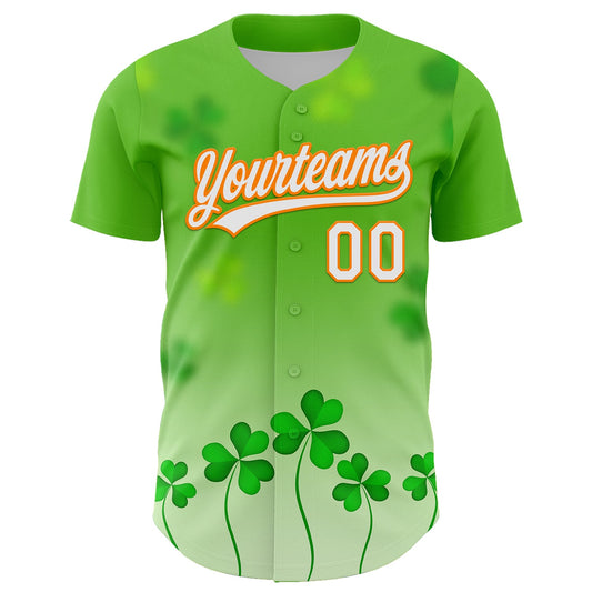 Custom Green White-Bay Orange 3D St. Patrick's Day Shamrock Authentic Baseball Jersey - Sky-Custom