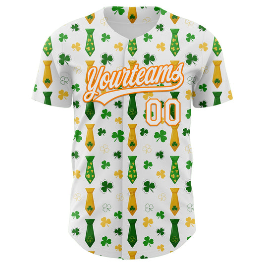 Custom White Bay Orange-Green 3D St. Patrick's Day Shamrock Authentic Baseball Jersey - Sky-Custom