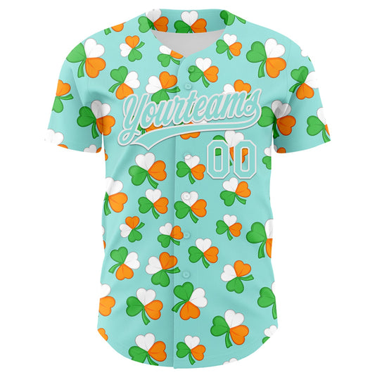 Custom Ice Blue Green-Bay Orange 3D St. Patrick's Day Shamrock Authentic Baseball Jersey - Sky-Custom
