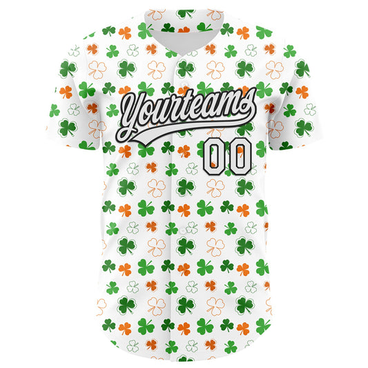 Custom White Black Green-Bay Orange 3D St. Patrick's Day Shamrock Authentic Baseball Jersey - Sky-Custom