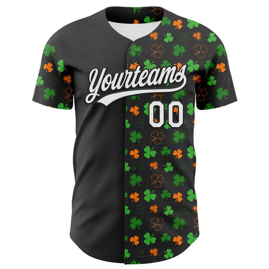 Custom Black Green-Bay Orange 3D St. Patrick's Day Shamrock Authentic Baseball Jersey - Sky-Custom