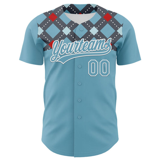 Custom Shadow Blue White 3D Pattern Design Father's Day Mustache Authentic Baseball Jersey - Sky-Custom