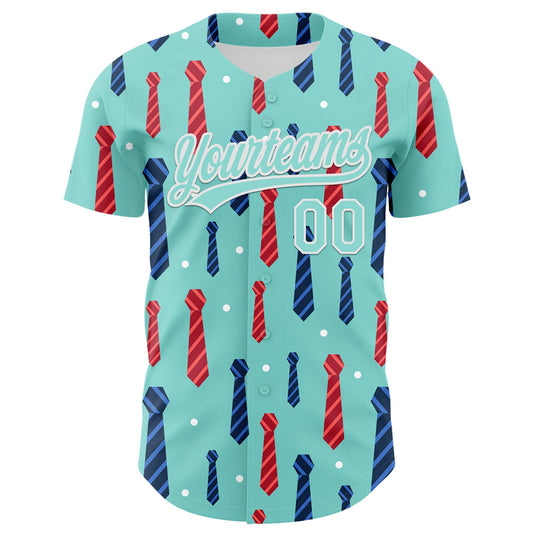 Custom Ice Blue White 3D Pattern Design Father's Day Tie Authentic Baseball Jersey - Sky-Custom