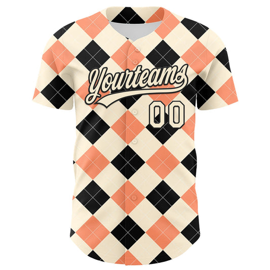 Custom Cream Black 3D Pattern Design Father's Day Mustache Authentic Baseball Jersey - Sky-Custom