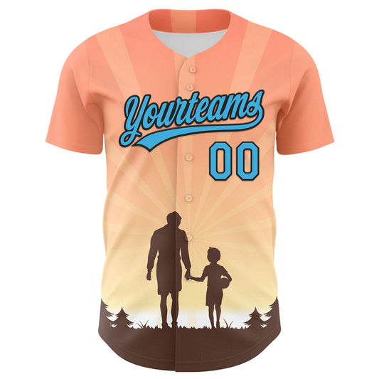 Custom Medium Pink Sky Blue-Black 3D Pattern Design Father's Day Family Love Authentic Baseball Jersey - Sky-Custom