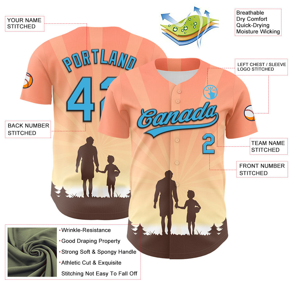 Custom Medium Pink Sky Blue-Black 3D Pattern Design Father's Day Family Love Authentic Baseball Jersey - Sky-Custom