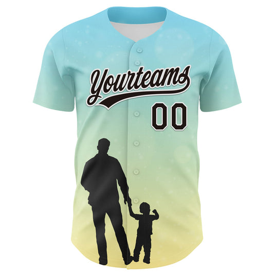 Custom Ice Blue Black-White 3D Pattern Design Father's Day Family Love Authentic Baseball Jersey - Sky-Custom