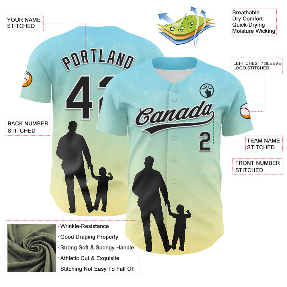 Custom Ice Blue Black-White 3D Pattern Design Father's Day Family Love Authentic Baseball Jersey - Sky-Custom