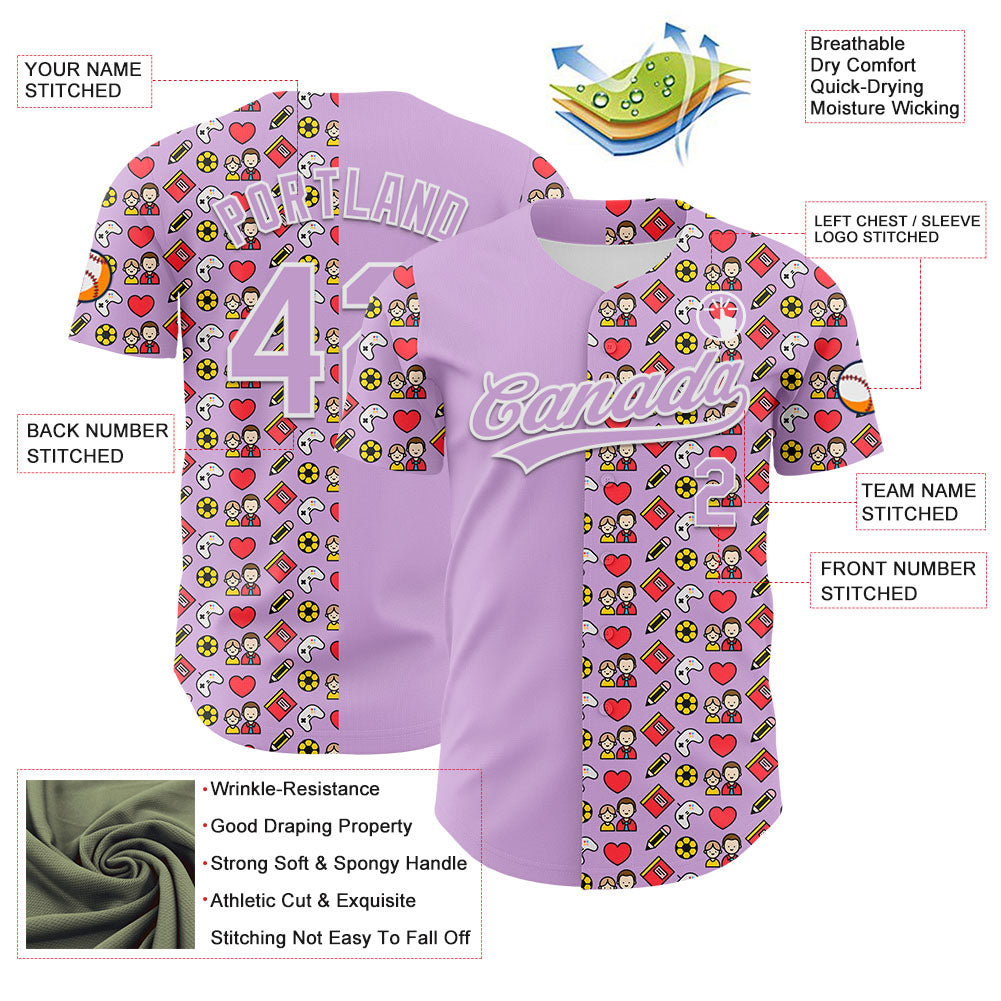 Custom Light Purple White 3D Pattern Design Father's Day Family Love Authentic Baseball Jersey - Sky-Custom