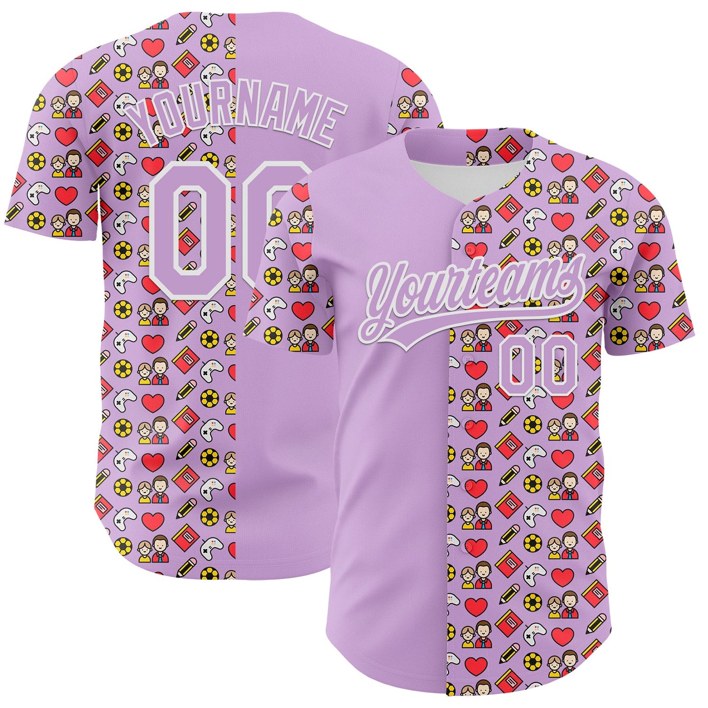 Custom Light Purple White 3D Pattern Design Father's Day Family Love Authentic Baseball Jersey - Sky-Custom