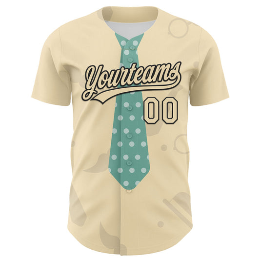 Custom Cream Black 3D Pattern Design Father's Day Tie Authentic Baseball Jersey - Sky-Custom