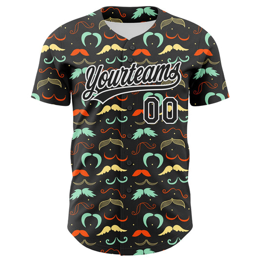 Custom Black White 3D Pattern Design Father's Day Mustache Authentic Baseball Jersey - Sky-Custom