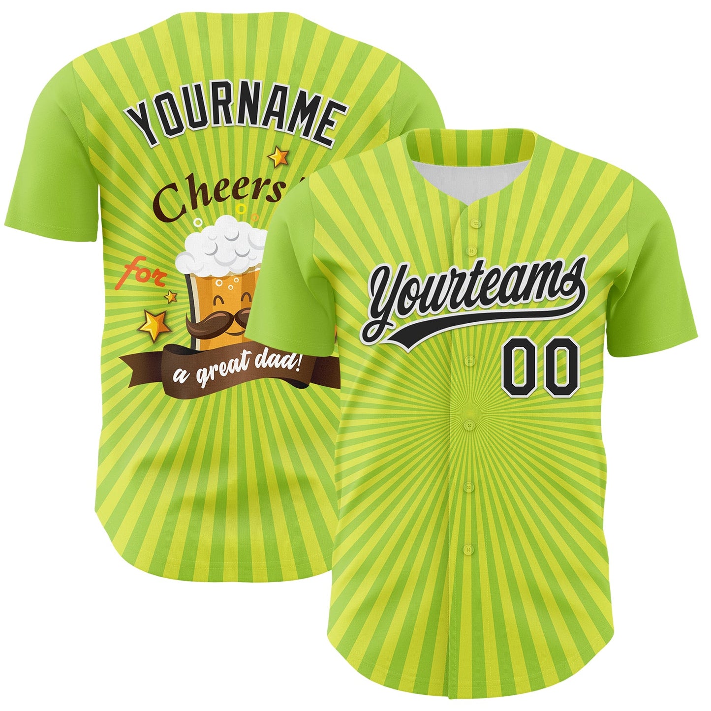 Custom Green Black-White 3D Pattern Design Father's Day Beer Cheers Authentic Baseball Jersey - Sky-Custom