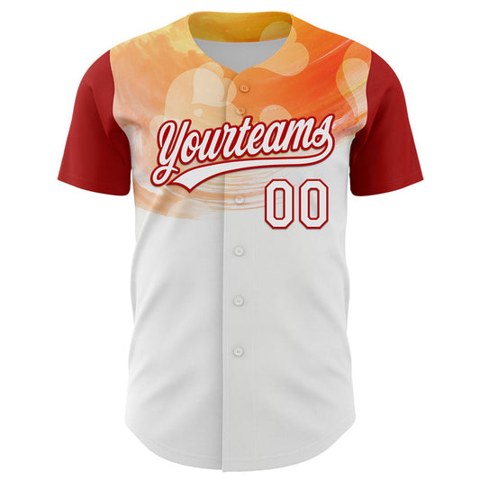 Custom White Red 3D Pattern Design Mother's Day Family Love Authentic Baseball Jersey - Sky-Custom